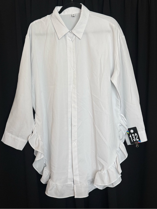 Unknown Tops - Women's White Ruffle Hem Button-Front Blouse